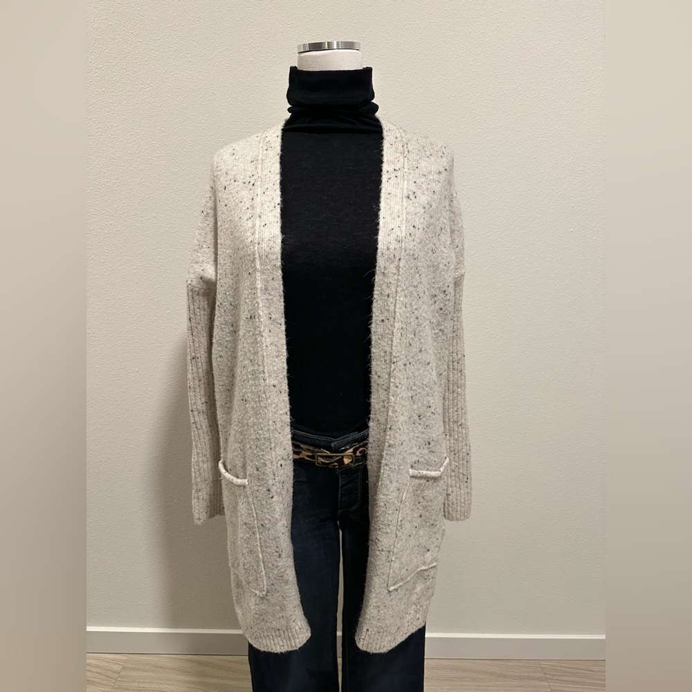 ABERCROMBIE & FITCH Women's Open-Front Long Cardigan in Oatmeal